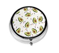 Pilulier de voyage rond amusant avec imprimé avocats de dessin animé mignon et mignon en métal pour homme et femme 3 compartiments pour sac à main ou poche