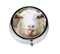 Pilulier de voyage rond amusant avec langue de mouton coquine imprimée - Petit pilulier de poche en métal pour homme et femme - 3 compartiments - Organiseur portable pour sac à main ou poche
