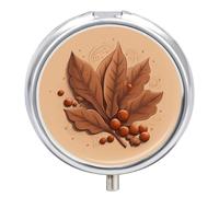 Pilulier de voyage rond avec feuilles et fruits d'automne - 23 compartiments - En métal - Pour médicaments et vitamines