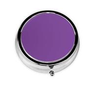 Pilulier de voyage rond, compact avec 3 compartiments, motif imprimé complet, couleur violet électrique
