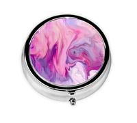 Pilulier de voyage rond en marbre violet coloré imprimé mignon petite poche en métal pour homme et femme 3 compartiments pilulier portable pour sac à main ou poche