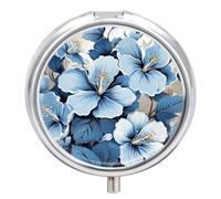 Pilulier de voyage rond en métal avec 3 compartiments - Bleu hibiscus - Pour sac à main