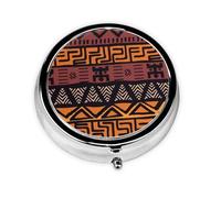 Pilulier de voyage rond en tissu de boue africain imprimé tribal mignon et mignon de petite poche en métal pour homme et femme 3 compartiments pour sac à main ou poche