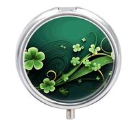 Pilulier de voyage rond Happy St Patrick - 23 compartiments - En métal - Pour médicaments et vitamines - Organiseur pour sac à main
