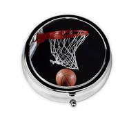 Pilulier de voyage rond imprimé basket-ball mignon petite poche en métal pour homme et femme 3 compartiments pilulier portable pour sac à main ou poche
