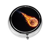 Pilulier de voyage rond imprimé Basketball on Fire - Jolie petite poche en métal pour homme et femme - 3 compartiments - Pilulier portable pour sac à main ou poche