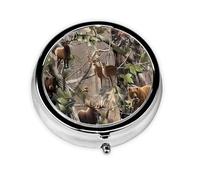 Pilulier de voyage rond imprimé cerf ours élan mignon petit pilulier de poche en métal pour homme et femme 3 compartiments portable pour sac à main ou poche