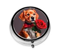 Pilulier de voyage rond imprimé chien gentleman mignon petite poche en métal pour homme et femme 3 compartiments pilulier portable pour sac à main ou poche