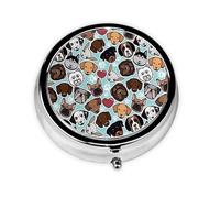 Pilulier de voyage rond imprimé chien mignon petite poche en métal pour homme et femme 3 compartiments pilulier portable pour sac à main ou poche