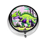 Pilulier de voyage rond imprimé dinosaure vert mignon petite poche en métal pour homme et femme 3 compartiments pilulier portable pour sac à main ou poche
