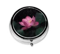 Pilulier de voyage rond imprimé fleur de lotus mignon petite poche en métal pour homme et femme 3 compartiments pilulier portable pour sac à main ou poche