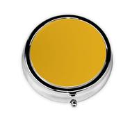 Pilulier de voyage rond imprimé jaune moutarde - Petite pochette en métal pour homme et femme - 3 compartiments - Pilulier portable pour sac à main ou poche
