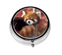 Pilulier de voyage rond imprimé panda rouge mignon petite poche en métal pour homme et femme 3 compartiments pilulier portable pour sac à main ou poche