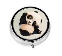Pilulier de voyage rond mignon petit panda imprimé mignon petite poche en métal pour homme et femme 3 compartiments pilulier portable pour sac à main ou poche