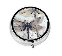 Pilulier de voyage rond moderne imprimé libellule mignonne petite poche en métal pour homme et femme 3 compartiments pilulier portable pour sac à main ou poche