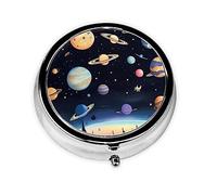 Pilulier de voyage rond Saturn Jupiter Earth - Joli petit pilulier de poche en métal pour homme et femme - 3 compartiments - Pilulier portable pour sac à main ou poche
