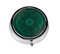 Pilulier de voyage rond vert vintage imprimé floral mignon petite poche en métal pour homme et femme 3 compartiments pilulier portable pour sac à main ou poche