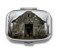 Pilulier de voyage rustique à 2 compartiments avec miroir étanche 2 fois par jour pour sac à main et poche rectangulaire Argenté