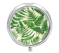 Pilulier de voyage vert fougère à 3 compartiments, 3 fois par jour, joli mini pilulier pour sac à main et poche, boîte à médicaments portable en métal avec miroir, récipient rond pour médicaments