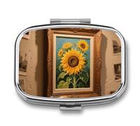 Pilulier de voyage vintage à 2 compartiments avec miroir - Étanche - 2 fois par jour - Portable - Pour sac à main et poche - Rectangulaire - Argenté