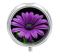 Pilulier de voyage violet à 3 compartiments 3 fois par jour - Joli mini pilulier pour sac à main et poche - Boîte à médicaments portable en métal avec miroir rond pour médicaments quotidiens et