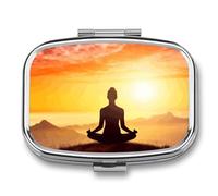 Pilulier de yoga et de méditation à 2 compartiments avec miroir - Pilulier portable pour poche ou sac à main - Boîte à médicaments hebdomadaire pour médicaments quotidiens