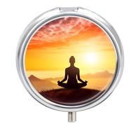 Pilulier de yoga et de méditation à 3 compartiments étanche avec miroir, récipient rond en métal, organisateur de vitamines portable pour poche et sac à main de voyage