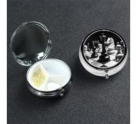 Pilulier d'échecs noir et blanc à 3 compartiments rond portable pour poche ou sac à main, pilulier hebdomadaire, organiseur décoratif en métal pour médicaments, vitamines, cadeau de voyage