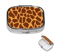 Pilulier décoratif à 2 compartiments avec miroir imprimé girafe pour sac à main ou poche - Petit pilulier carré en métal - Cadeau de voyage