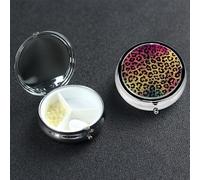 Pilulier décoratif à 3 compartiments avec miroir et imprimé léopard étoilé pour sac à main ou poche, petit pilulier rond, en métal, pour médicaments, tablettes, vitamines, cadeau de voyage