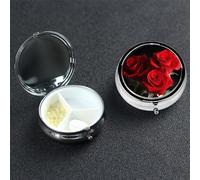 Pilulier décoratif à 3 compartiments avec miroir - Pour sac à main ou poche - Petit pilulier rond en métal - Cadeau de voyage
