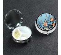 Pilulier décoratif à 3 compartiments pour sac à main ou poche, petit pilulier rond en métal avec miroir, motif papillon bleu