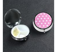 Pilulier décoratif à 3 compartiments pour sac à main ou poche - Petit pilulier rond en métal - Rose à pois - Avec miroir - Cadeau de voyage