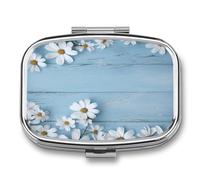 Pilulier décoratif en bois bleu clair à 2 compartiments pour poche ou sac à main - Boîte à médicaments portable pour vitamines, huiles de poisson et compléments alimentaires
