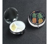 Pilulier décoratif en forme d'ananas avec miroir à 3 compartiments pour sac à main ou poche - Petit pilulier rond en métal - Cadeau de voyage
