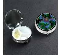 Pilulier décoratif en forme de libellule avec miroir à 3 compartiments pour sac à main ou poche - Petit pilulier rond en métal - Cadeau de voyage