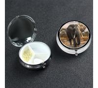 Pilulier décoratif en forme d'éléphant d'Afrique tropicale avec miroir, 3 compartiments, pour sac à main ou poche, petit pilulier rond, en métal, pour médicaments, tablettes, vitamines, cadeau de