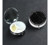 Pilulier décoratif en marbre noir avec miroir, 3 compartiments, pour sac à main ou poche, petit pilulier rond, en métal, pour médicaments, tablettes, vitamines, cadeau de voyage
