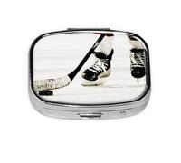 Pilulier décoratif en métal à 2 compartiments avec motif hockey sur glace - Portable - Pour poche ou sac à main