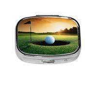 Pilulier décoratif en métal à 2 compartiments pour le sport, balle de golf, coucher de soleil et arbre
