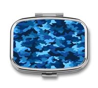 Pilulier décoratif en métal à 2 compartiments pour poche ou sac à main - Boîte à médicaments portable pour vitamines, huiles de poisson et compléments alimentaires - Bleu camouflage