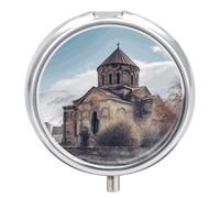 Pilulier d'église arménienne à 3 compartiments avec miroir pour sac à main et poche, organisateur de médicaments de voyage, récipient à médicaments quotidien, boîte à médicaments ronde en métal