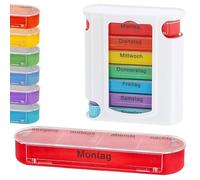 Pilulier « Deluxe » 7 jours | Arc-en-ciel blanc en plastique 11,5 x 13 x 4,3 cm | Inscription jours de la semaine | Boîte à comprimés extractible individuellement (1 boîte à pilules « Deluxe » blanc