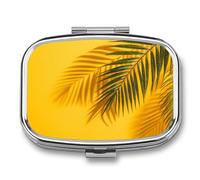 Pilulier d'été minimaliste avec feuille de palmier jaune ombre à 2 compartiments portable pilulier de voyage pour sac à main de poche