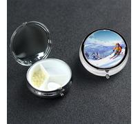 Pilulier d'hiver à 3 compartiments pour sac à main ou poche, petit organisateur de médicaments avec miroir, pilulier de voyage décoratif en métal, cadeau unique