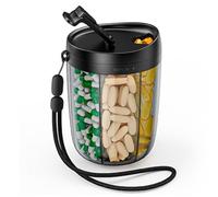 Pilulier, distributeur de pilules 6 grands compartiments, boîte de voyage transparente avec sangle, étui voyage pour médicaments, anti-mélange, organisateur suppléments portable à large ouvertu