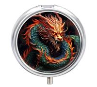 Pilulier dragon chinois à 3 compartiments - Organiseur de médicaments de voyage - 3 x par jour - Organisateur de vitamines portable avec miroir - Petit pilulier pour sac à main et poche - Joli