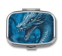 Pilulier Dragon Cool bleu à 2 compartiments - Pilulier portable de poche pour médicaments et vitamines - Pour homme et femme