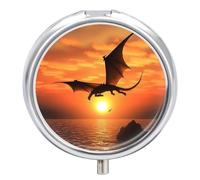 Pilulier Dragon volant à 3 compartiments avec miroir pour sac à main et poche Organiseur de médicaments de voyage Boîte à médicaments portable en métal Boîte à médicaments ronde