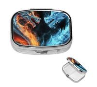 Pilulier Dragons de glace et de feu avec miroir, 2 compartiments, petit pilulier pour sac à main ou poche, mini pilulier en métal pour voyage, médicaments, vitamines, cadeau de voyage